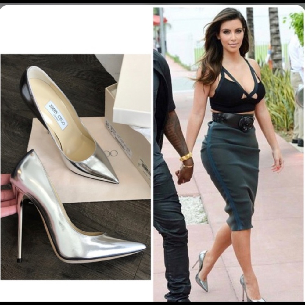 Authentic Jimmy Choo Anouk silver pumps